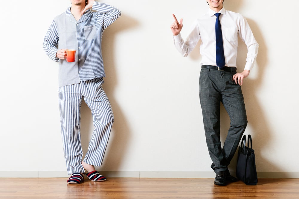 man in pajamas and man in suit